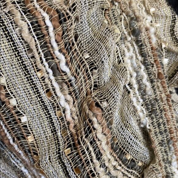 72” Textured Woven Scarf Fringe Metallic Ruched Bohemian Indie Gypsy - Picture 2 of 5